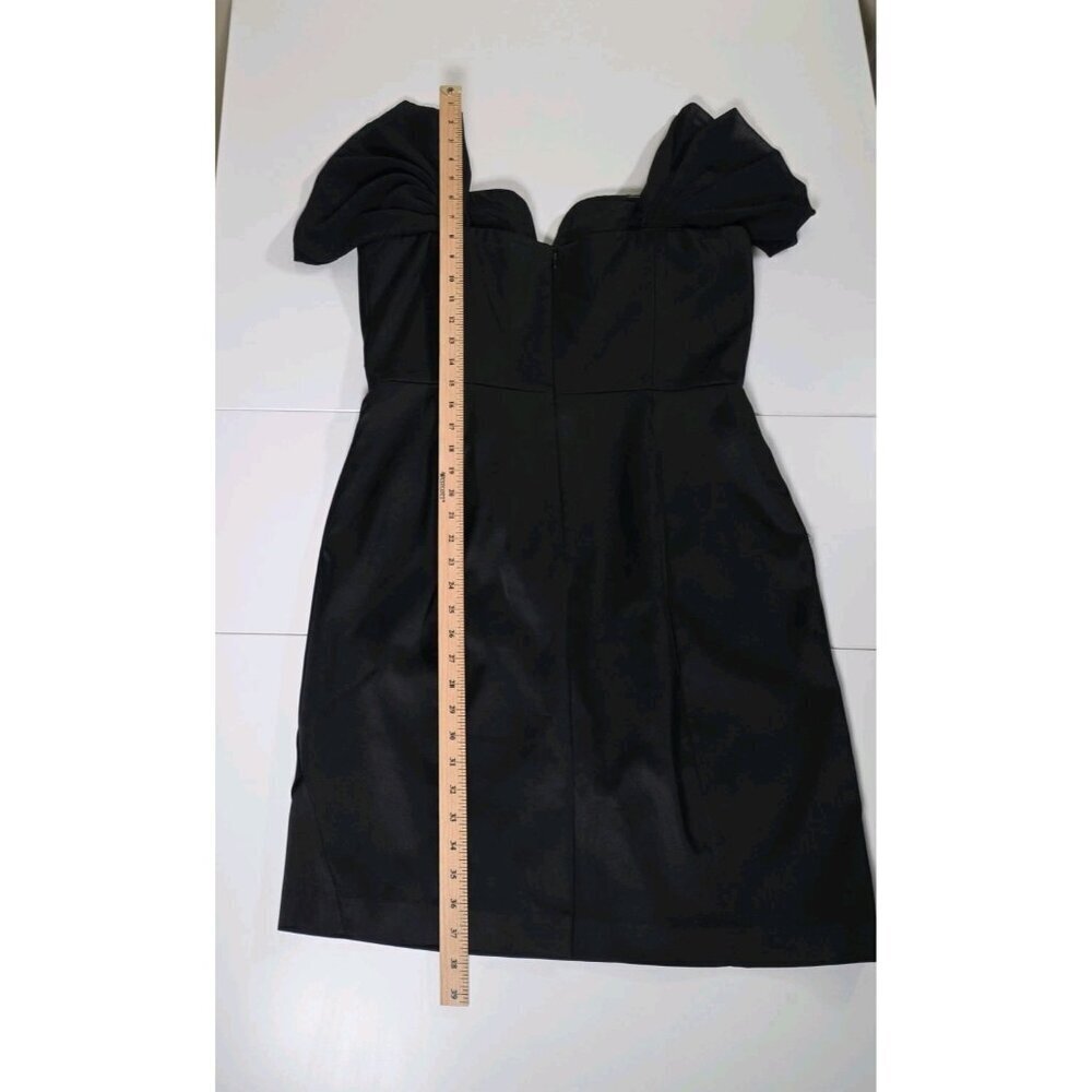 Catherine Malandrino Satin Dress XL Black Mini Lined Chiffon SS Bow LBD Cocktail - Picture 8 of 16